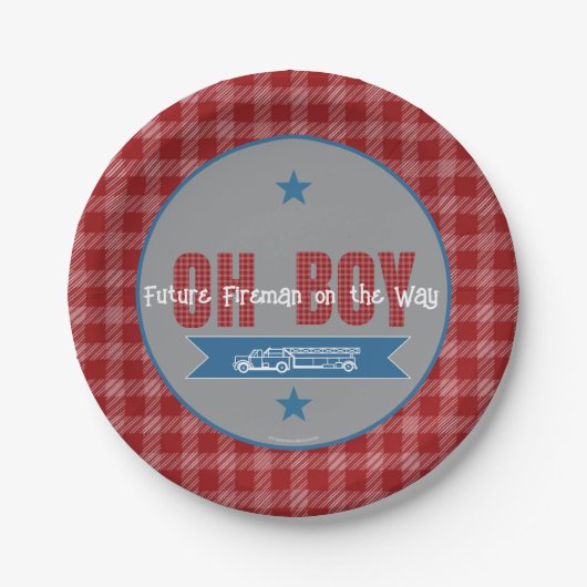 Oh Boy Future Fireman Baby Shower Papierplatte Pappteller (Vorderseite)