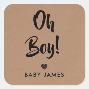 Oh Boy Gift Tag, Baby Shower Gift Tag, Kraft Quadratischer Aufkleber