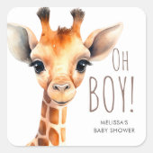 Oh Boy Giraffe Baby Dusche Gefallen Quadratischer Aufkleber (Vorderseite)