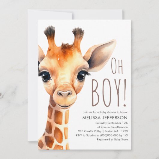 Oh Boy Giraffe Babydusche Einladung (Vorderseite)