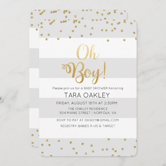 Oh Boy Glitzer Confetti Babydusche Einladung (Vorne/Hinten)