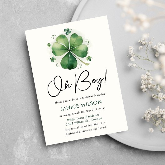 Oh Boy Green Kleeblatt St Patricks Day Baby Shower Einladung