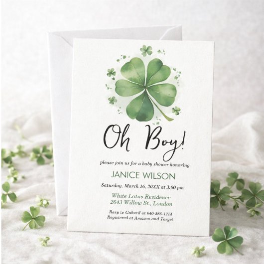 Oh Boy Green Shamrock St. Patricks Day Baby Shower Einladung