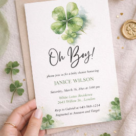 Oh Boy Green Shamrock St. Patricks Day Baby Shower Einladung