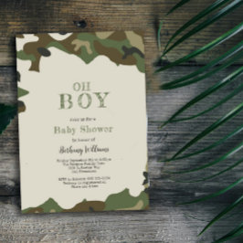 Oh Boy Green Woodland Camouflage Kinderdusche Einladung