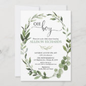 Oh Boy Greenery eucalyptus foliage Babydusche Einladung (Vorderseite)