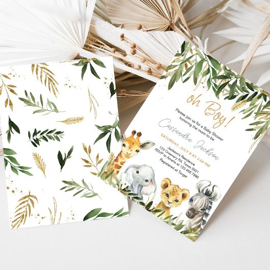 Oh Boy Greenery Safari Baby Shower Einladung