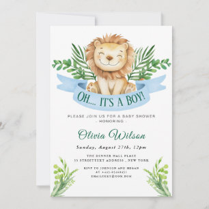 “Oh Boy!” Grünes Löwen-Baby-Shower Einladung