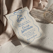 Oh Boy Hand Drawn schrieb Blue Boy Bow Baby Shower Einladung