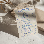 Oh Boy Hand Drawn schrieb Blue Boy Bow Baby Shower Einladung