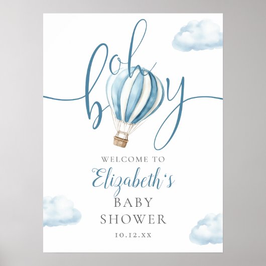 Oh Boy Hot Air Ballon Babydusche Begrüßungszeichen Poster (Vorne)