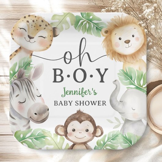 Oh Boy Jungle Baby Shower Safari Animals  Pappteller