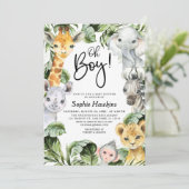 Oh Boy Jungle Safari Baby Dusche Einladung (Stehend Vorderseite)