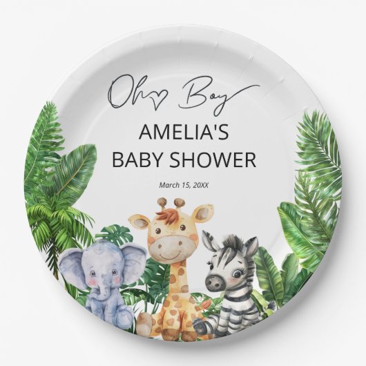 Oh Boy Jungle Safari Baby Dusche Tropical Paper Pl Pappteller (Vorderseite)