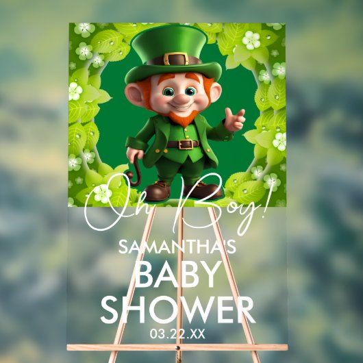 Oh Boy Leprechaun Babydusche Willkommen Acrylschild (Neutral)