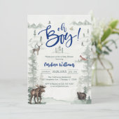 Oh Boy Let's Adventure Begin Forest Baby Shower Einladung (Stehend Vorderseite)