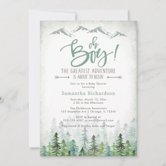 Oh Boy Let's Adventure Begin Forest Baby Shower Einladung (Vorderseite)