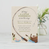 Oh Boy Little Fisherman Watercolor Babydusche Einladung (Stehend Vorderseite)