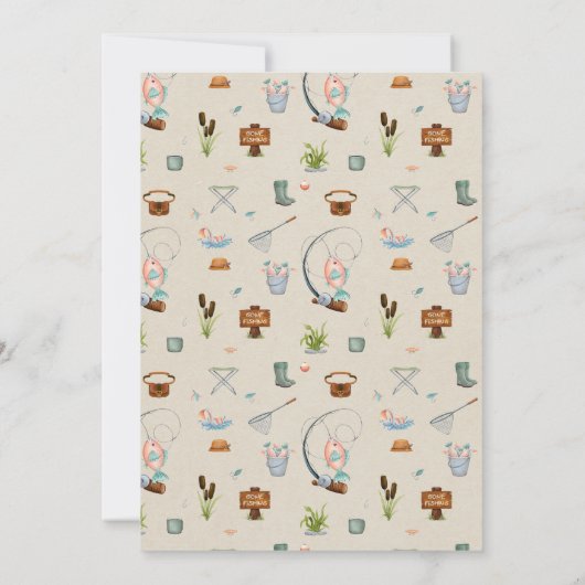 Oh Boy Little Fisherman Watercolor Babydusche Einladung (Rückseite)