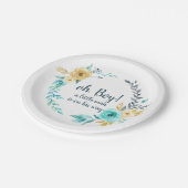 oh Boy Little Man Baby Shower Blue Gray Wreath Pappteller (Schrägansicht)