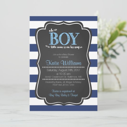 Oh Boy Little Man Baby Shower Einladung (Stehend Vorderseite)