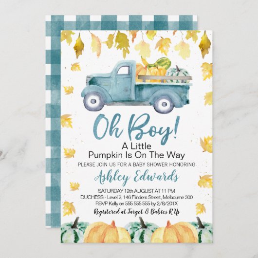 Oh Boy Little Pumpkin Truck Baby Dusche Einladung (Vorne/Hinten)