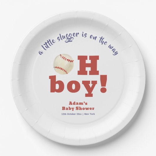 Oh Boy Little Slugger Baseball Sport Baby Shower  Pappteller (Vorderseite)