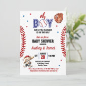 Oh Boy Little Slugger Baseball Theme Baby Dusche Einladung (Stehend Vorderseite)