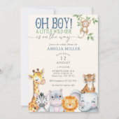 Oh Boy Little Wild One Safari Animals Baby Shower Einladung (Vorderseite)