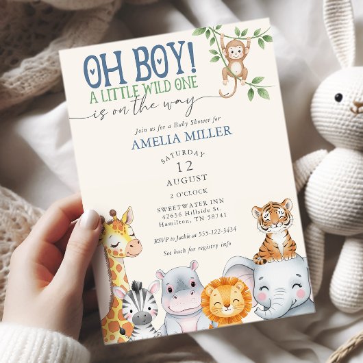 Oh Boy Little Wild One Safari Animals Baby Shower Einladung