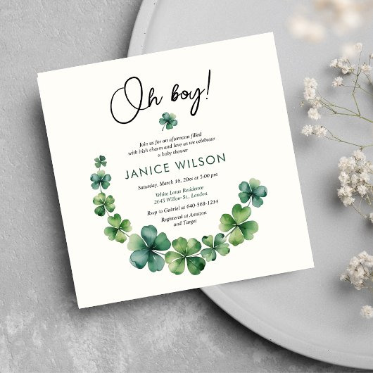 Oh Boy Lucky Charm Baby Shower Einladung