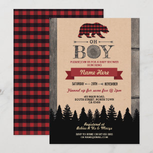 Oh Boy Lumberjack Baby Dusche Red Bear Einladung