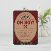 Oh Boy Lumberjack Red Buffalo Baby Dusche einladen Einladung (Stehend Vorderseite)