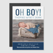 Oh Boy Magnetic Foto Geburtsankündigung Magnetkarte (Vorne/Hinten)