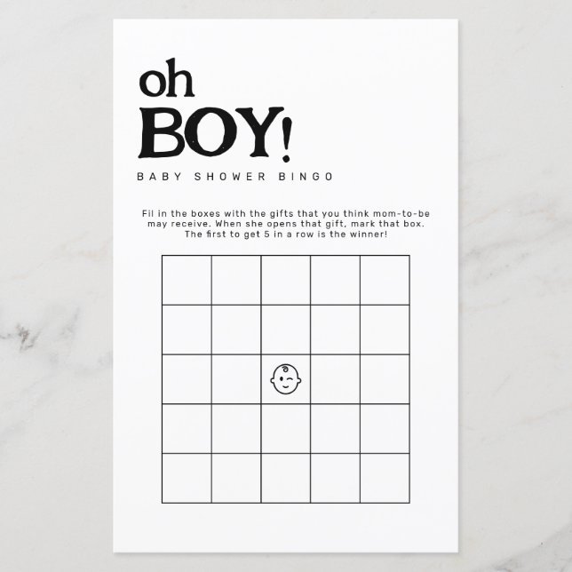 Oh Boy Minimalistic Bingo Baby Showspiel (Vorderseite)