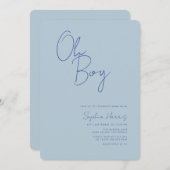 Oh Boy Minimalistisch Blue Baby Dusche Einladung (Vorne/Hinten)