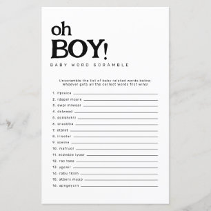 Oh Boy Minimalistisches Word Scramble Baby Showspi
