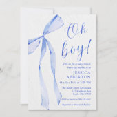 Oh boy! Modern Blue bow baby shower Einladung (Vorderseite)