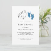 Oh Boy Modern Foto Blue Baby Dusche Einladung (Stehend Vorderseite)