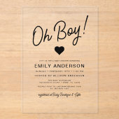 Oh Boy Modern Minimalistisch Simple Baby Dusche Acryleinladungen (Vorderseite)