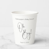 Oh Boy Modern Script Baby Dusche Pappbecher (Rückseite)