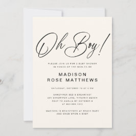 Oh Boy Modern Script Dusty Blue Baby Shower  Invit Einladung