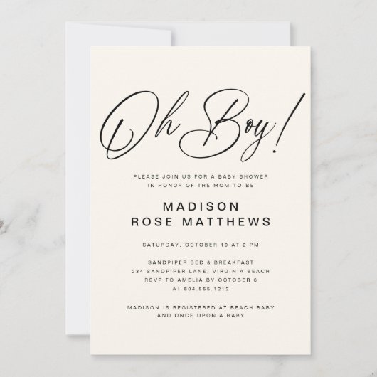 Oh Boy Modern Script Dusty Blue Baby Shower Invit Einladung (Vorderseite)