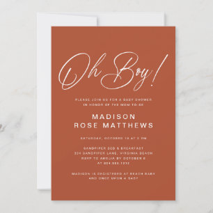 Oh Boy Modern Script Rost   Baby Shower   Einladung