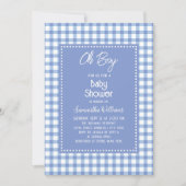 Oh Boy Modern Simple Blue Gingham Boy Baby Dusche Einladung (Vorderseite)