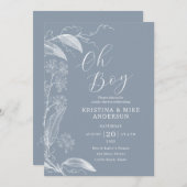 Oh Boy Modern Simple Dusty Blue Boy Baby Dusche Einladung (Vorne/Hinten)