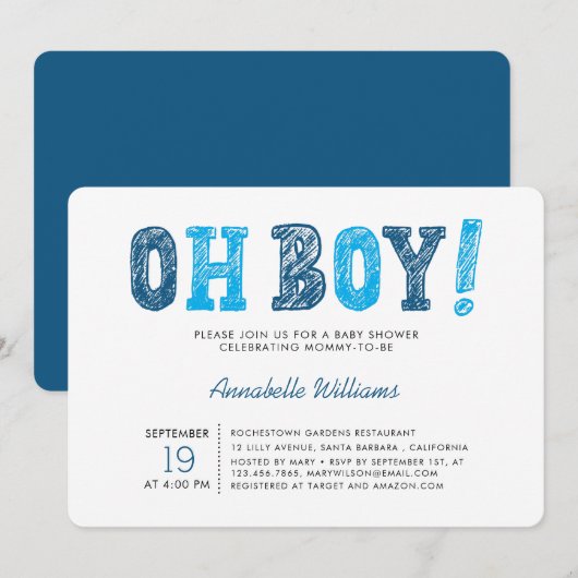 Oh Boy | Moderne Baby-Dusche Einladung (Vorne/Hinten)