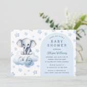 Oh Boy | Moderne Blue Elephant Boy Baby Dusche Einladung (Stehend Vorderseite)