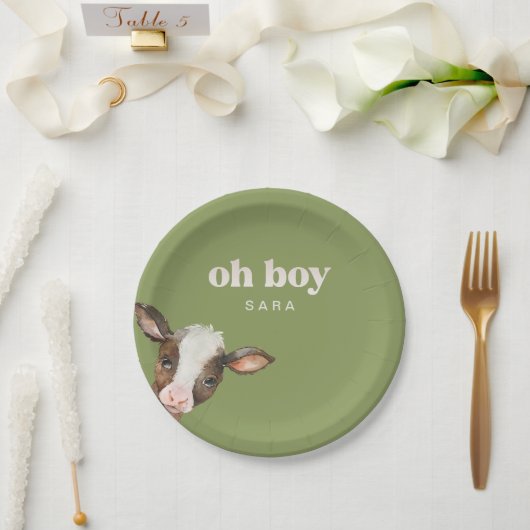 Oh Boy Moss Green Baby Dusche Pappteller (Hochzeit)