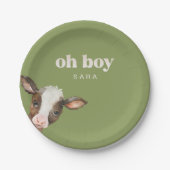 Oh Boy Moss Green Baby Dusche Pappteller (Vorderseite)